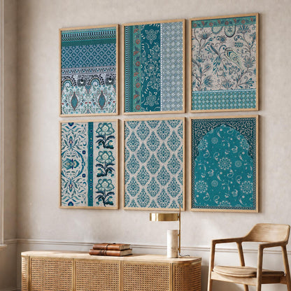 Traditional Indian Pattern Art Framed Posters for Home Living Room Bedroom and Office Wall Decor Set of 6
