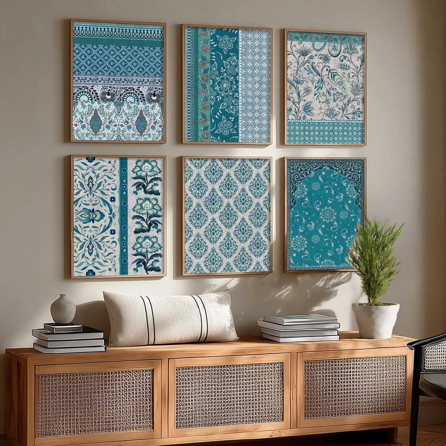Traditional Indian Pattern Art Framed Posters for Home Living Room Bedroom and Office Wall Decor Set of 6