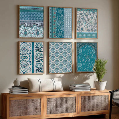 Traditional Indian Pattern Art Framed Posters for Home Living Room Bedroom and Office Wall Decor Set of 6