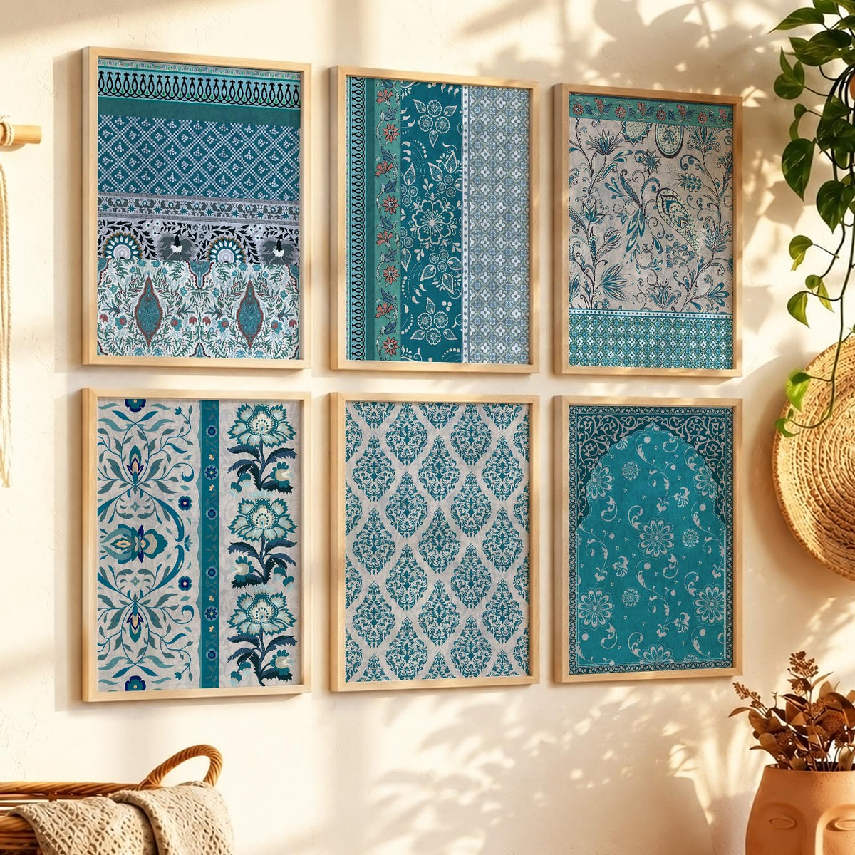 Traditional Indian Pattern Art Framed Posters for Home Living Room Bedroom and Office Wall Decor Set of 6