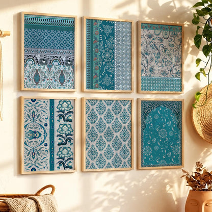 Traditional Indian Pattern Art Framed Posters for Home Living Room Bedroom and Office Wall Decor Set of 6