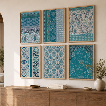 Traditional Indian Pattern Art Framed Posters for Home Living Room Bedroom and Office Wall Decor Set of 6