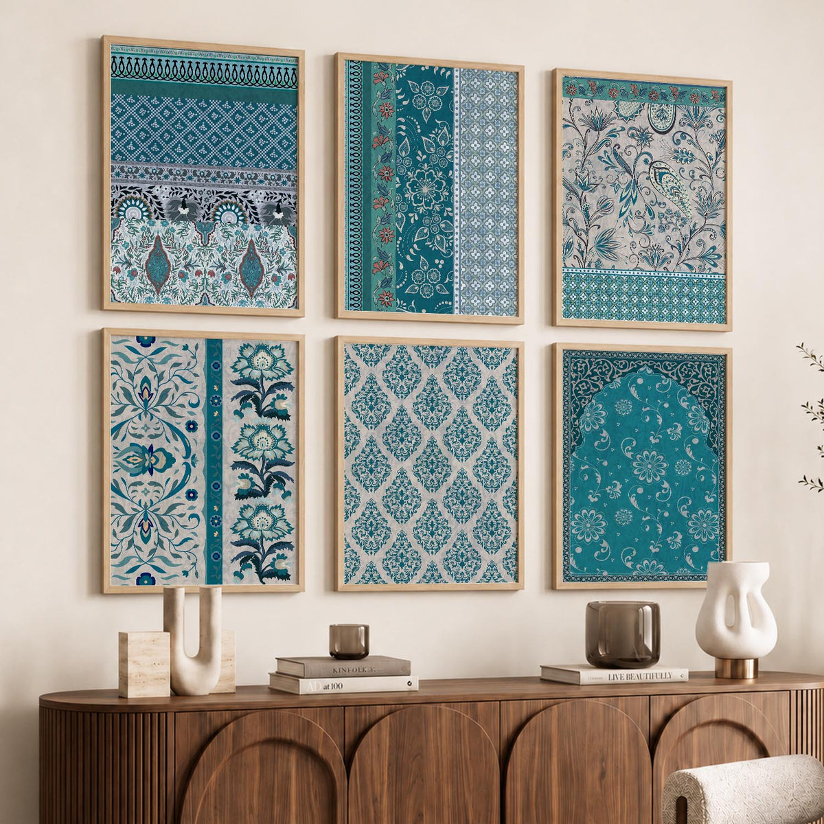 Traditional Indian Pattern Art Framed Posters for Home Living Room Bedroom and Office Wall Decor Set of 6