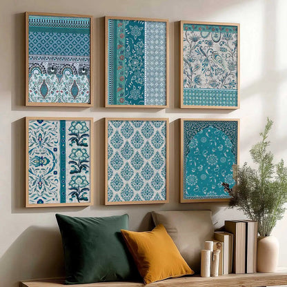 Traditional Indian Pattern Art Framed Posters for Home Living Room Bedroom and Office Wall Decor Set of 6