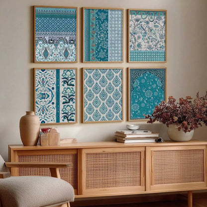 Traditional Indian Pattern Art Framed Posters for Home Living Room Bedroom and Office Wall Decor Set of 6