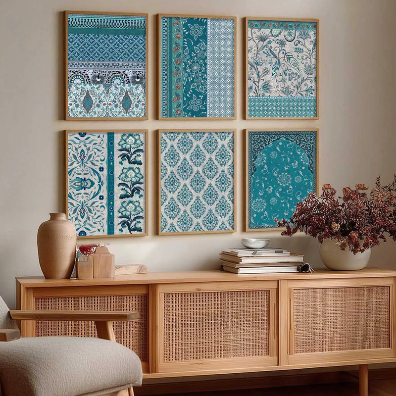 Traditional Indian Pattern Art Framed Posters for Home Living Room Bedroom and Office Wall Decor Set of 6