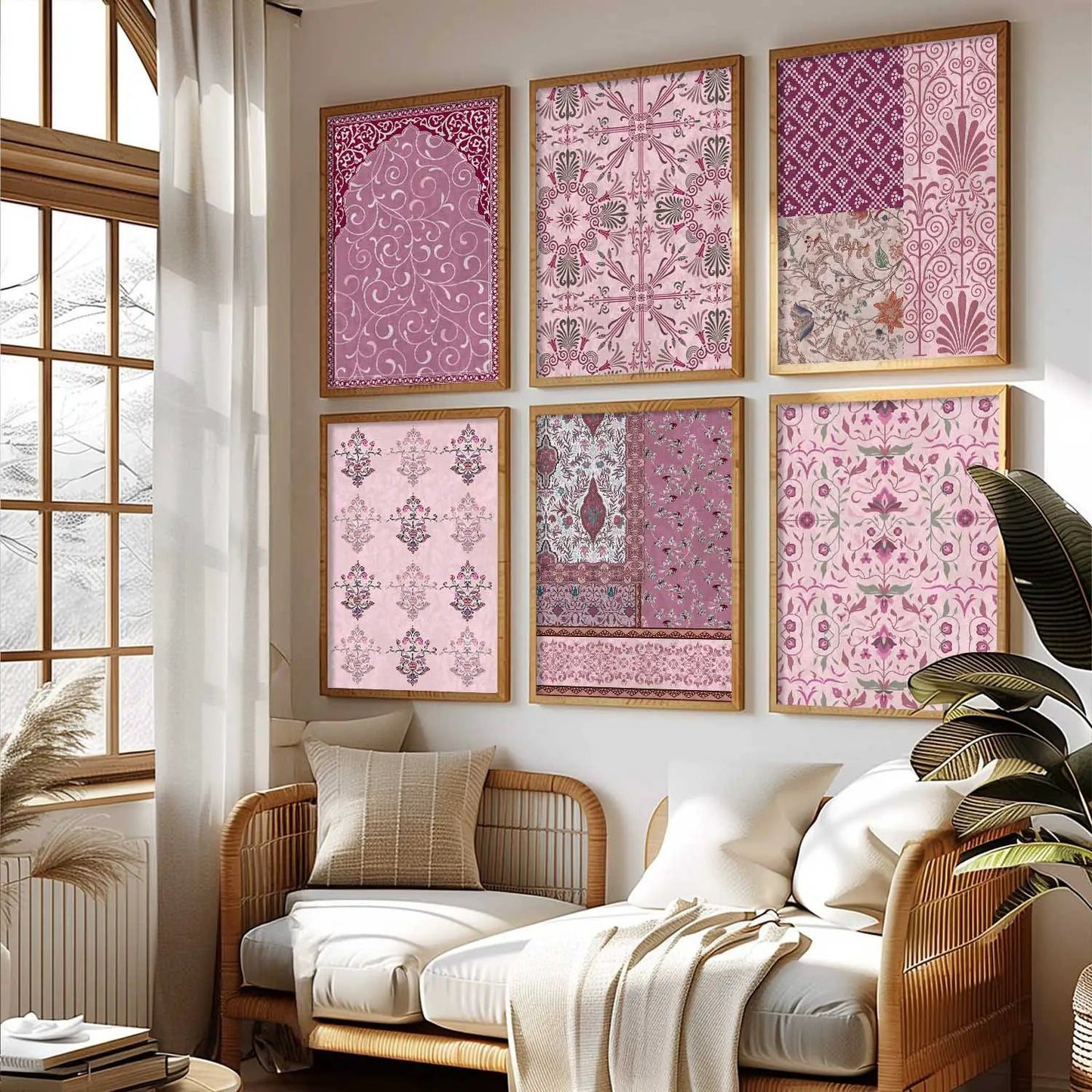 Traditional Indian Pattern Art Framed Posters for Home Living Room Bedroom and Office Wall Decor Set of 6