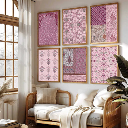 Traditional Indian Pattern Art Framed Posters for Home Living Room Bedroom and Office Wall Decor Set of 6