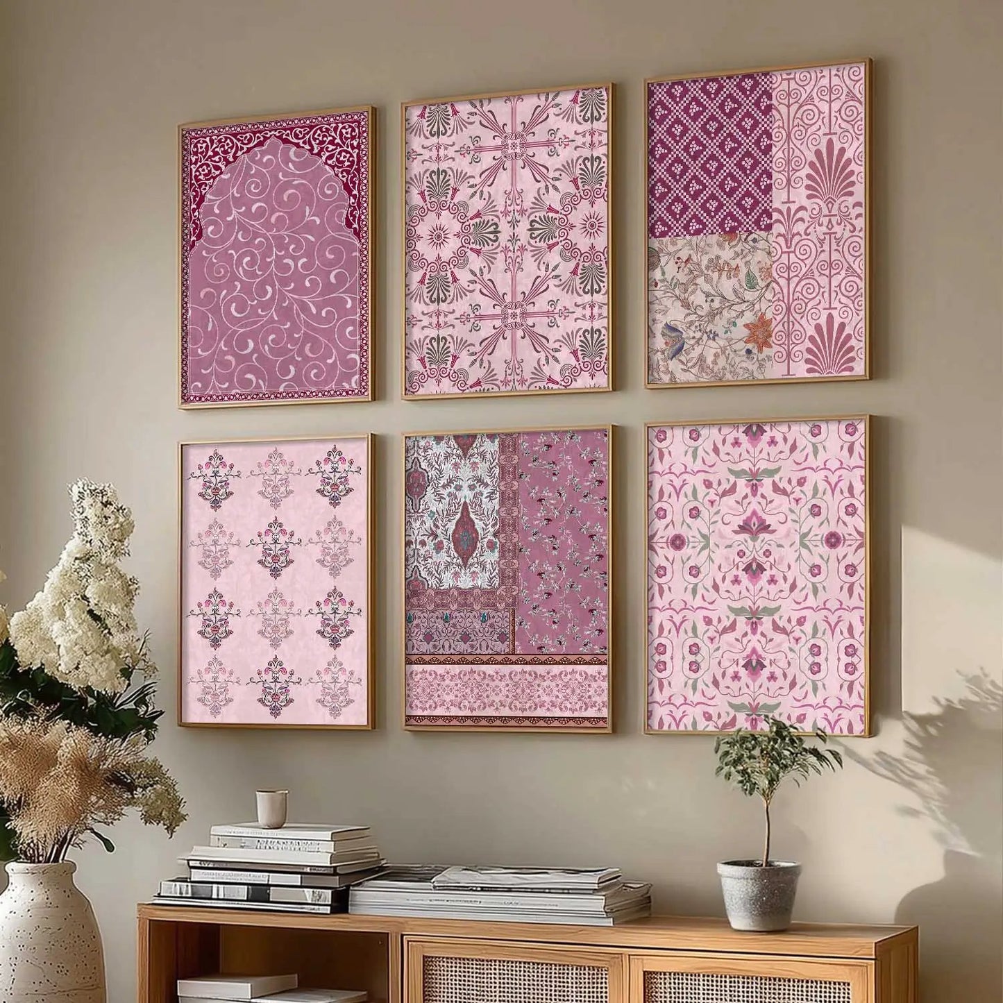 Traditional Indian Pattern Art Framed Posters for Home Living Room Bedroom and Office Wall Decor Set of 6
