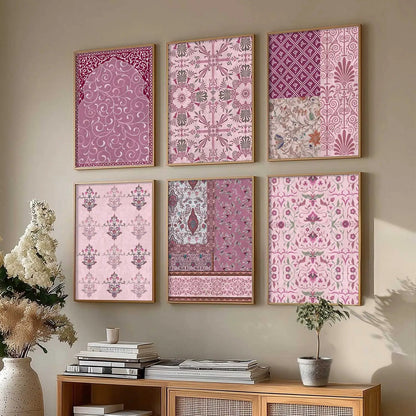 Traditional Indian Pattern Art Framed Posters for Home Living Room Bedroom and Office Wall Decor Set of 6