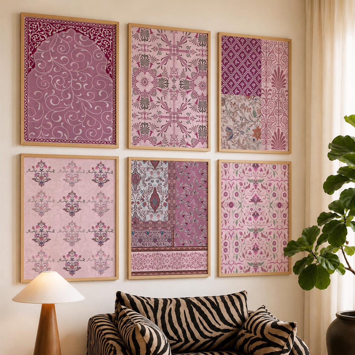 Traditional Indian Pattern Art Framed Posters for Home Living Room Bedroom and Office Wall Decor Set of 6