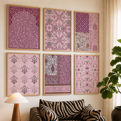 Traditional Indian Pattern Art Framed Posters for Home Living Room Bedroom and Office Wall Decor Set of 6