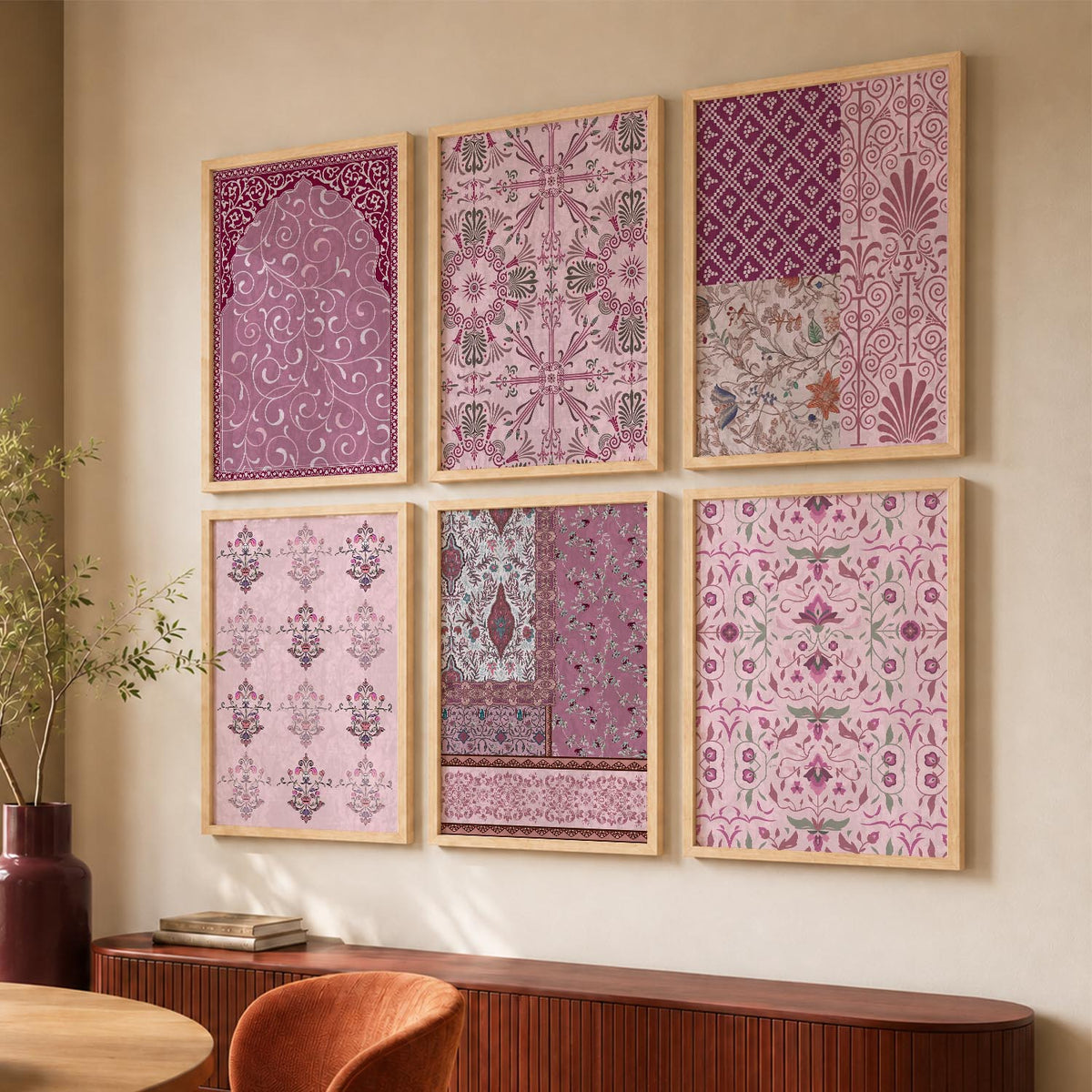 Traditional Indian Pattern Art Framed Posters for Home Living Room Bedroom and Office Wall Decor Set of 6