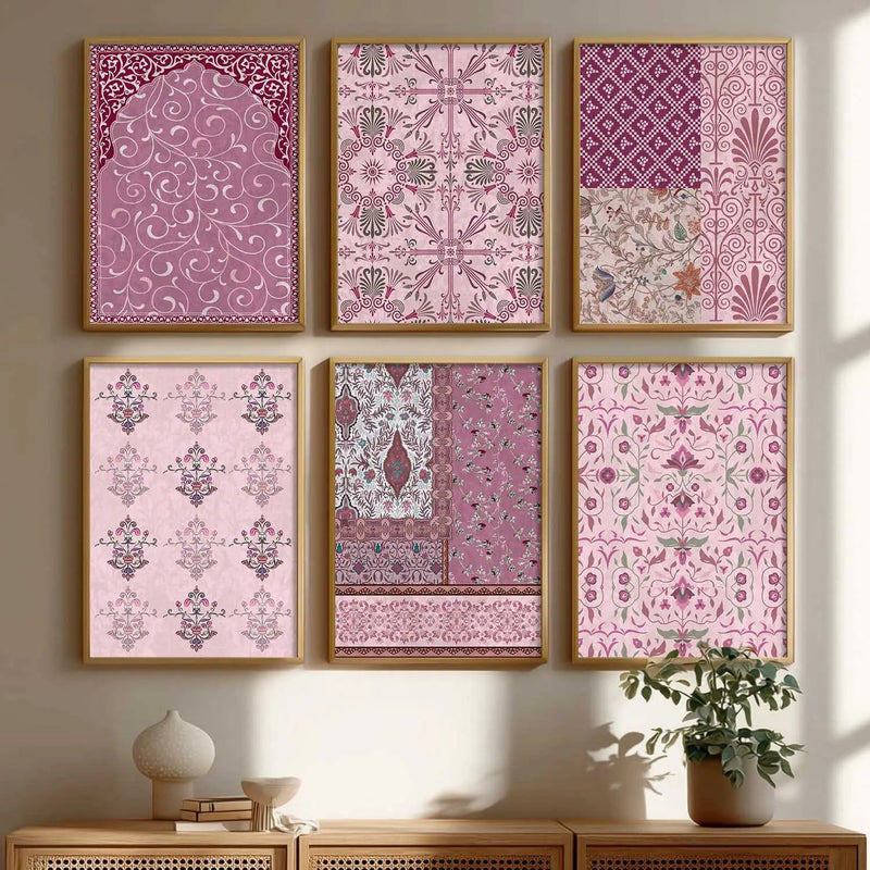 Traditional Indian Pattern Art Framed Posters for Home Living Room Bedroom and Office Wall Decor Set of 6