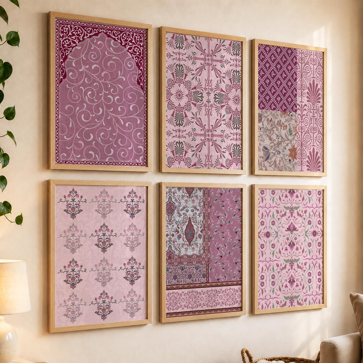 Traditional Indian Pattern Art Framed Posters for Home Living Room Bedroom and Office Wall Decor Set of 6