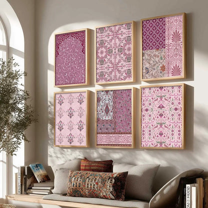 Traditional Indian Pattern Art Framed Posters for Home Living Room Bedroom and Office Wall Decor Set of 6
