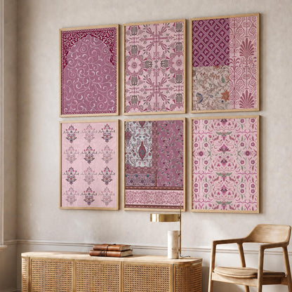 Traditional Indian Pattern Art Framed Posters for Home Living Room Bedroom and Office Wall Decor Set of 6