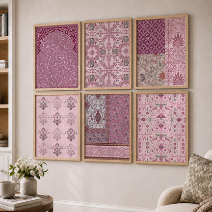 Traditional Indian Pattern Art Framed Posters for Home Living Room Bedroom and Office Wall Decor Set of 6
