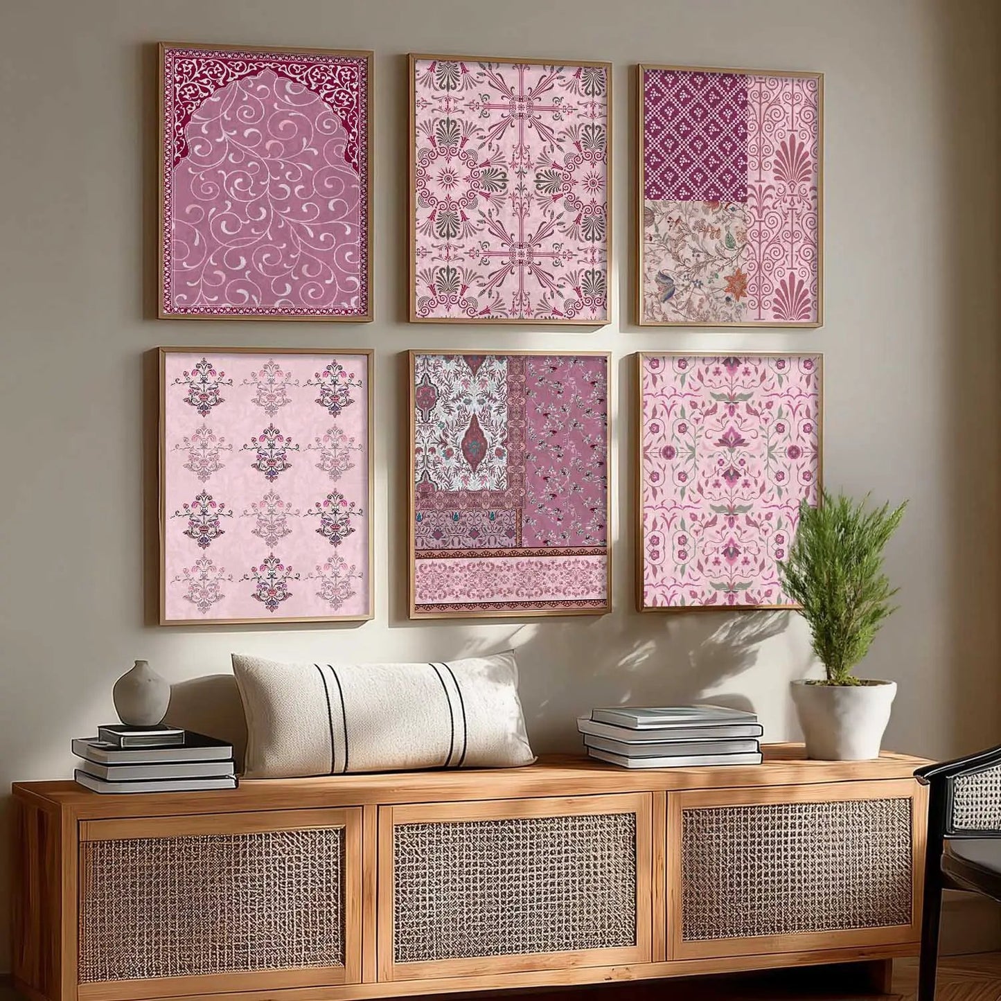 Traditional Indian Pattern Art Framed Posters for Home Living Room Bedroom and Office Wall Decor Set of 6