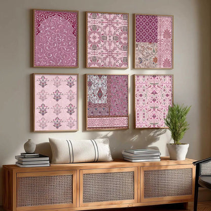 Traditional Indian Pattern Art Framed Posters for Home Living Room Bedroom and Office Wall Decor Set of 6