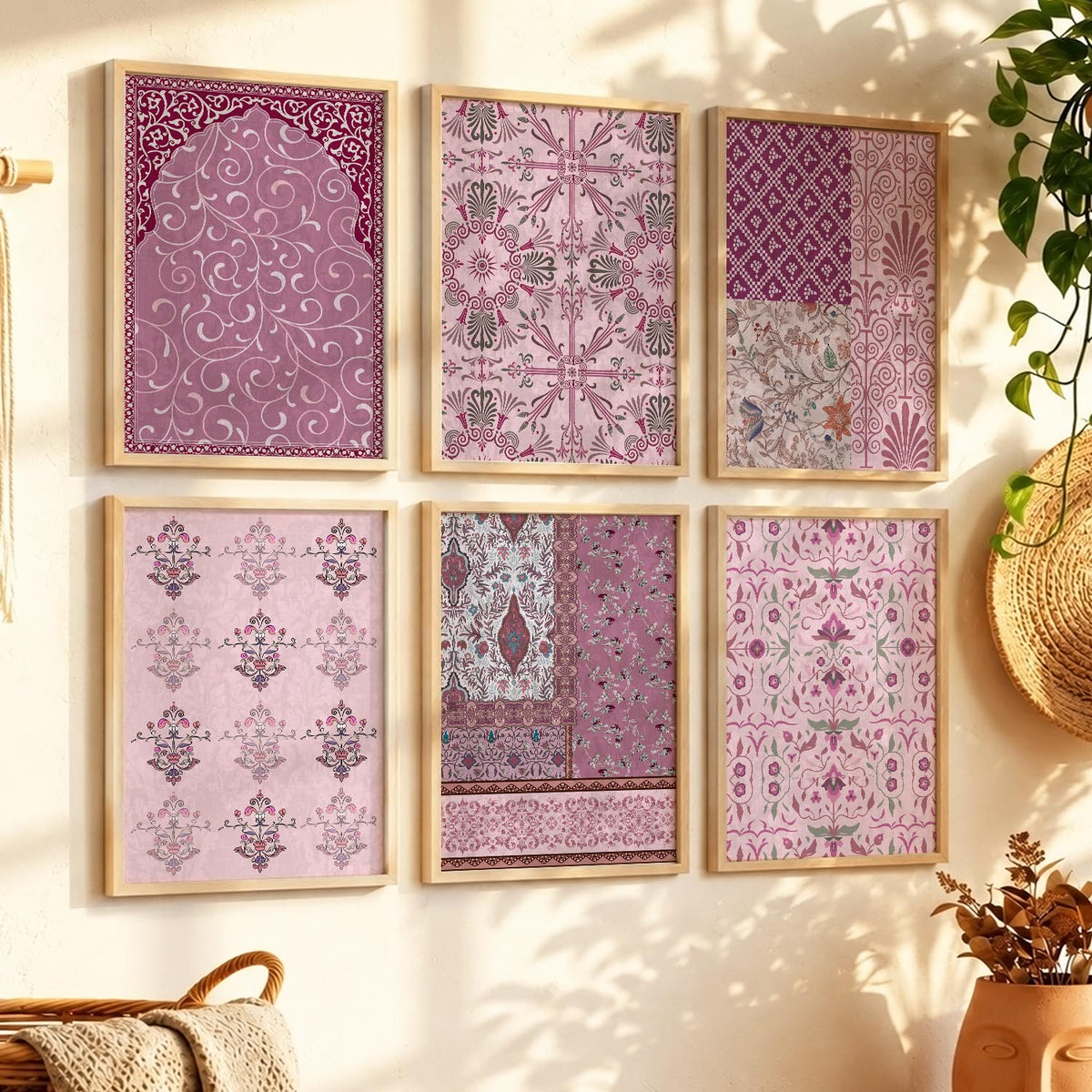 Traditional Indian Pattern Art Framed Posters for Home Living Room Bedroom and Office Wall Decor Set of 6