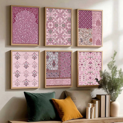 Traditional Indian Pattern Art Framed Posters for Home Living Room Bedroom and Office Wall Decor Set of 6
