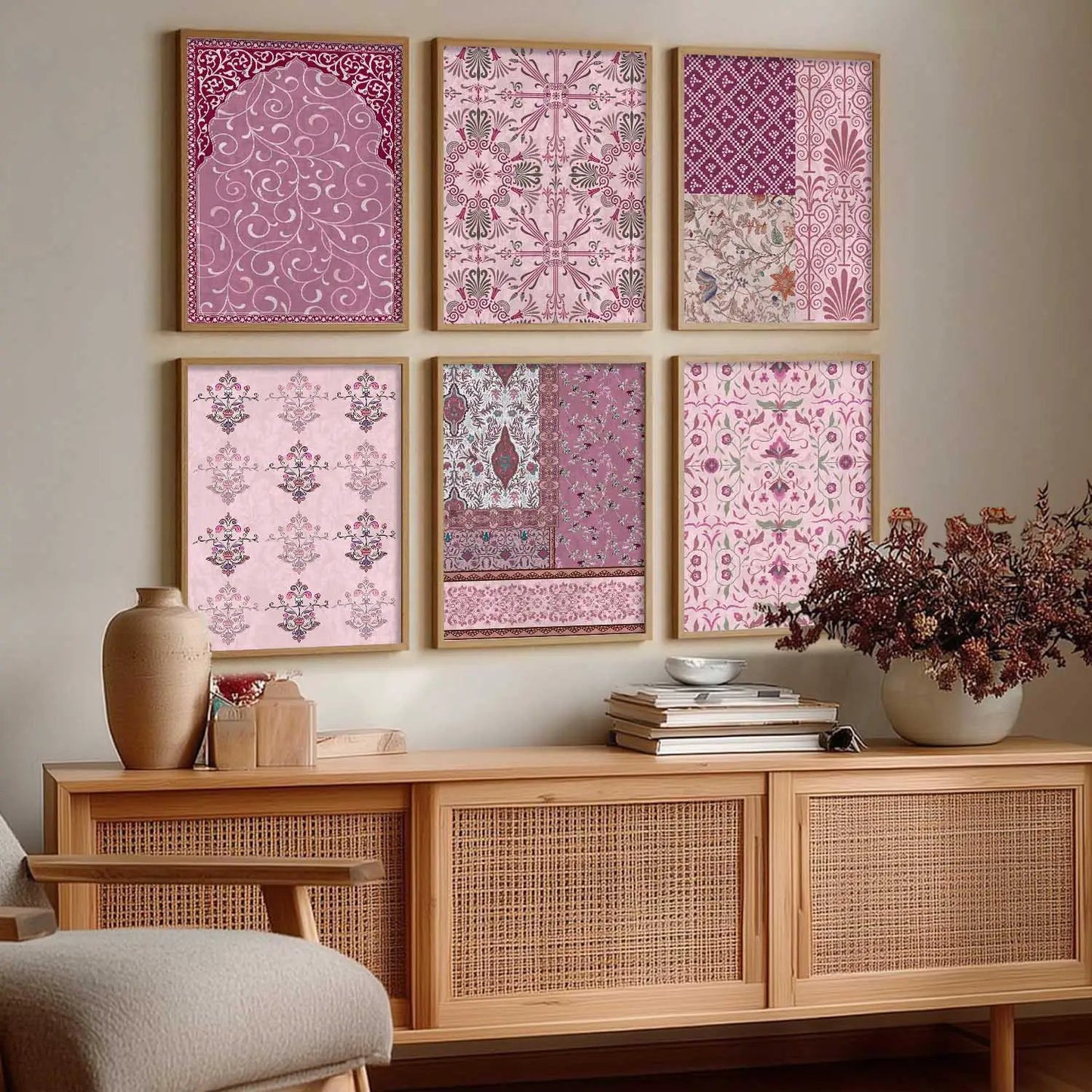 Traditional Indian Pattern Art Framed Posters for Home Living Room Bedroom and Office Wall Decor Set of 6