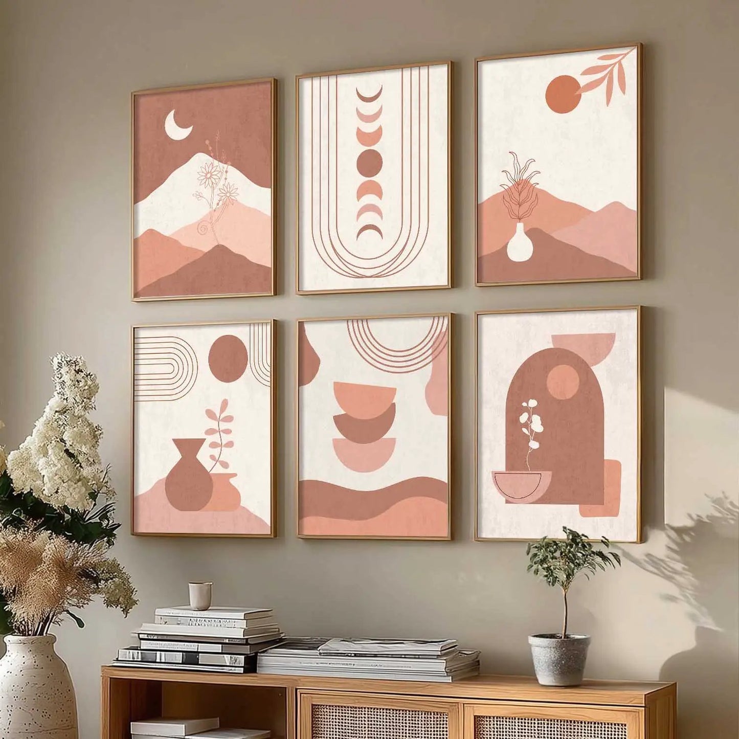 Boho Framed Wall Art Prints | Set of 6 | Home Decor