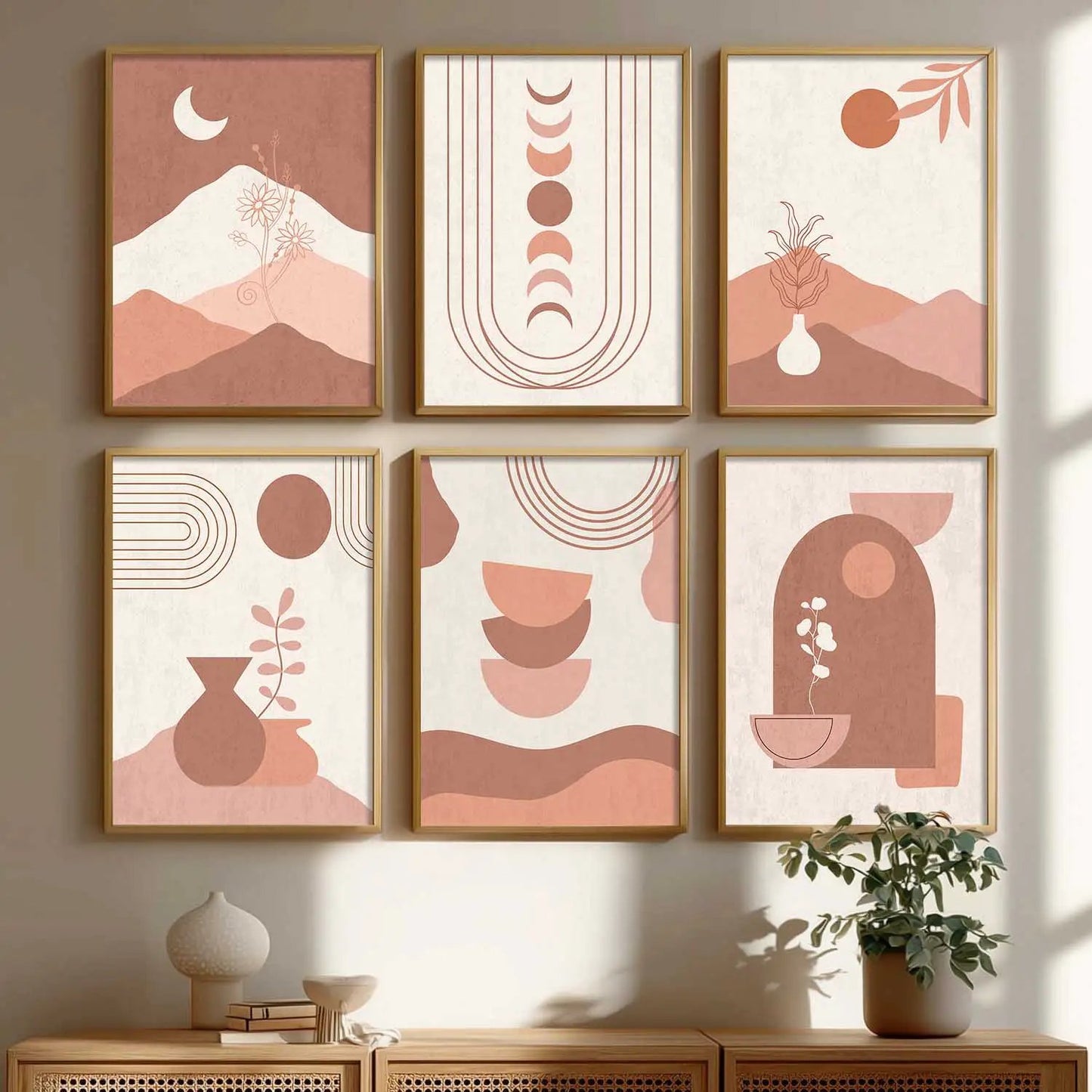 Boho Framed Wall Art Prints | Set of 6 | Home Decor