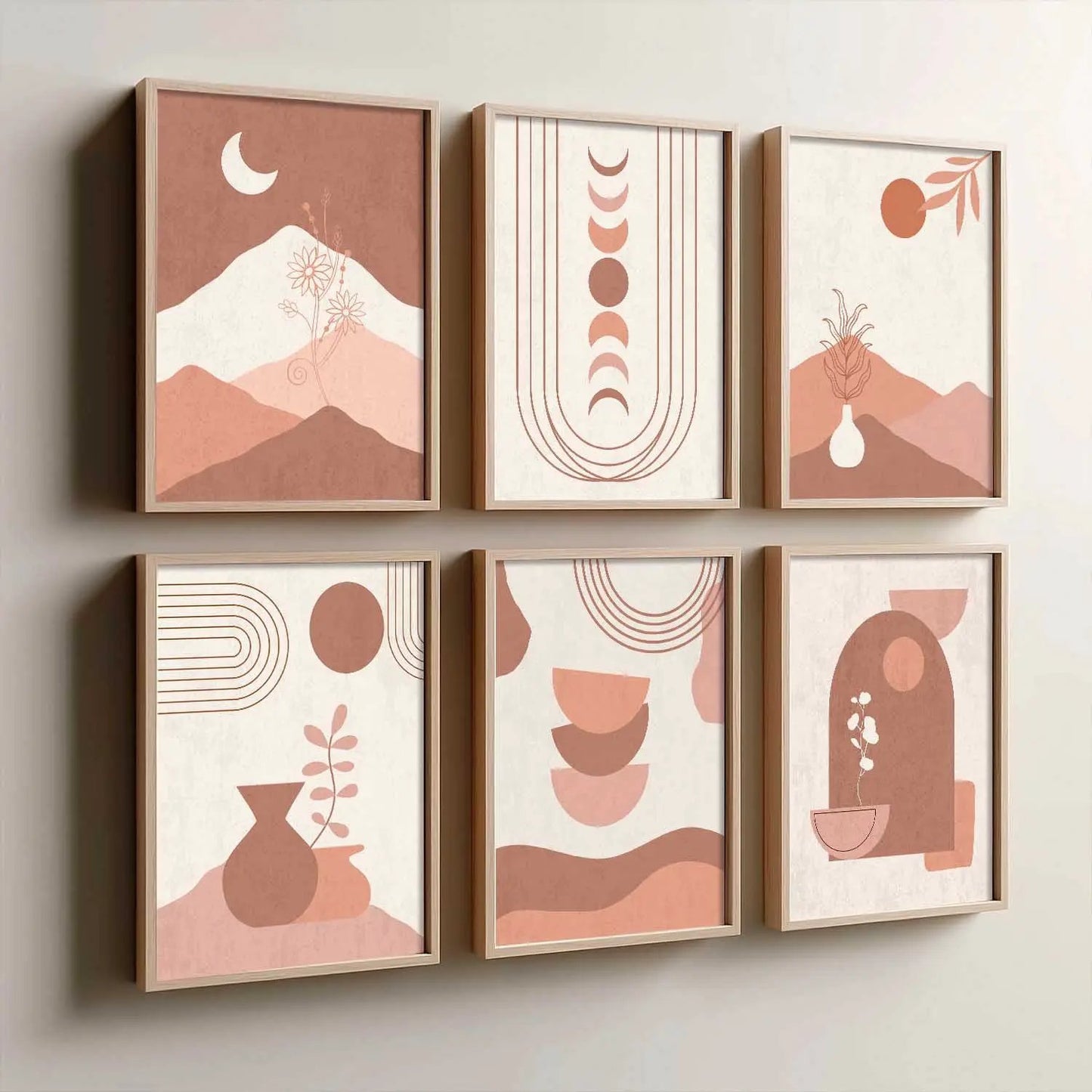 Boho Framed Wall Art Prints | Set of 6 | Home Decor
