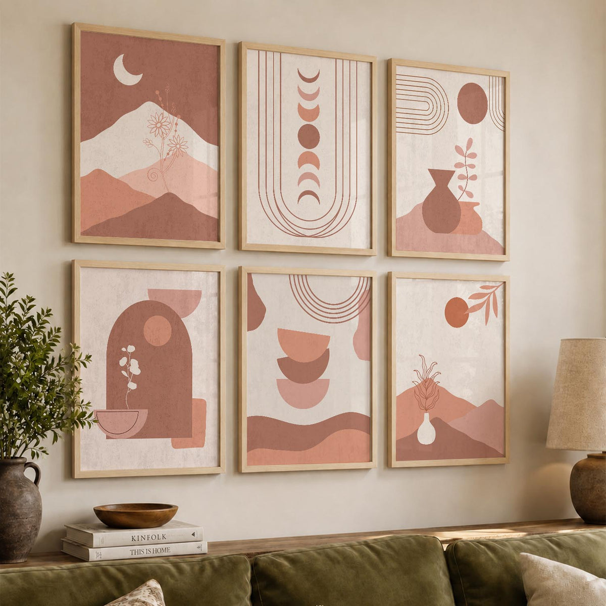 Abstract Shape Boho Minimalist Wall Art Set of 6 Framed Prints