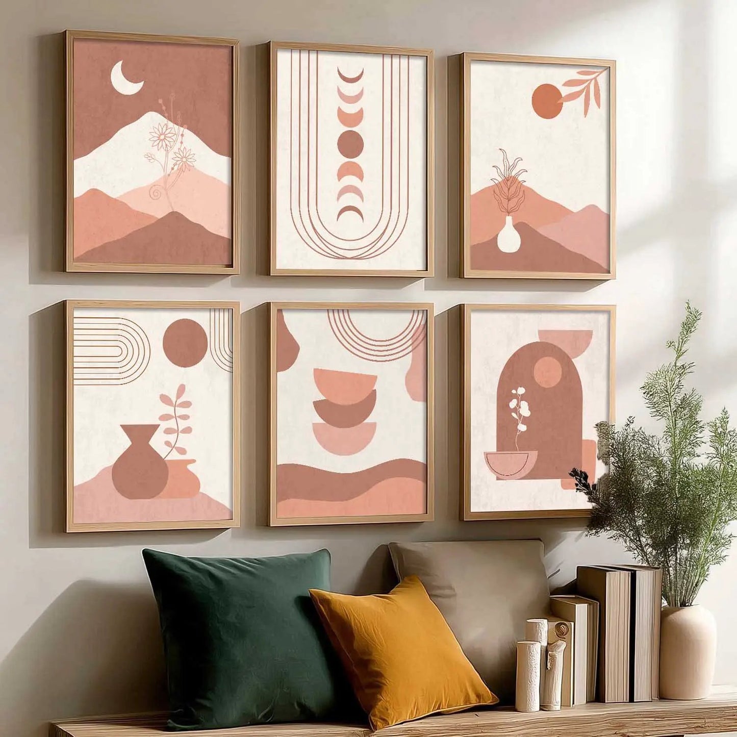 Boho Framed Wall Art Prints | Set of 6 | Home Decor