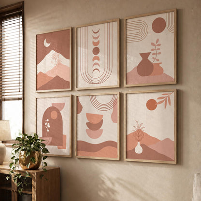 Abstract Shape Boho Minimalist Wall Art Set of 6 Framed Prints