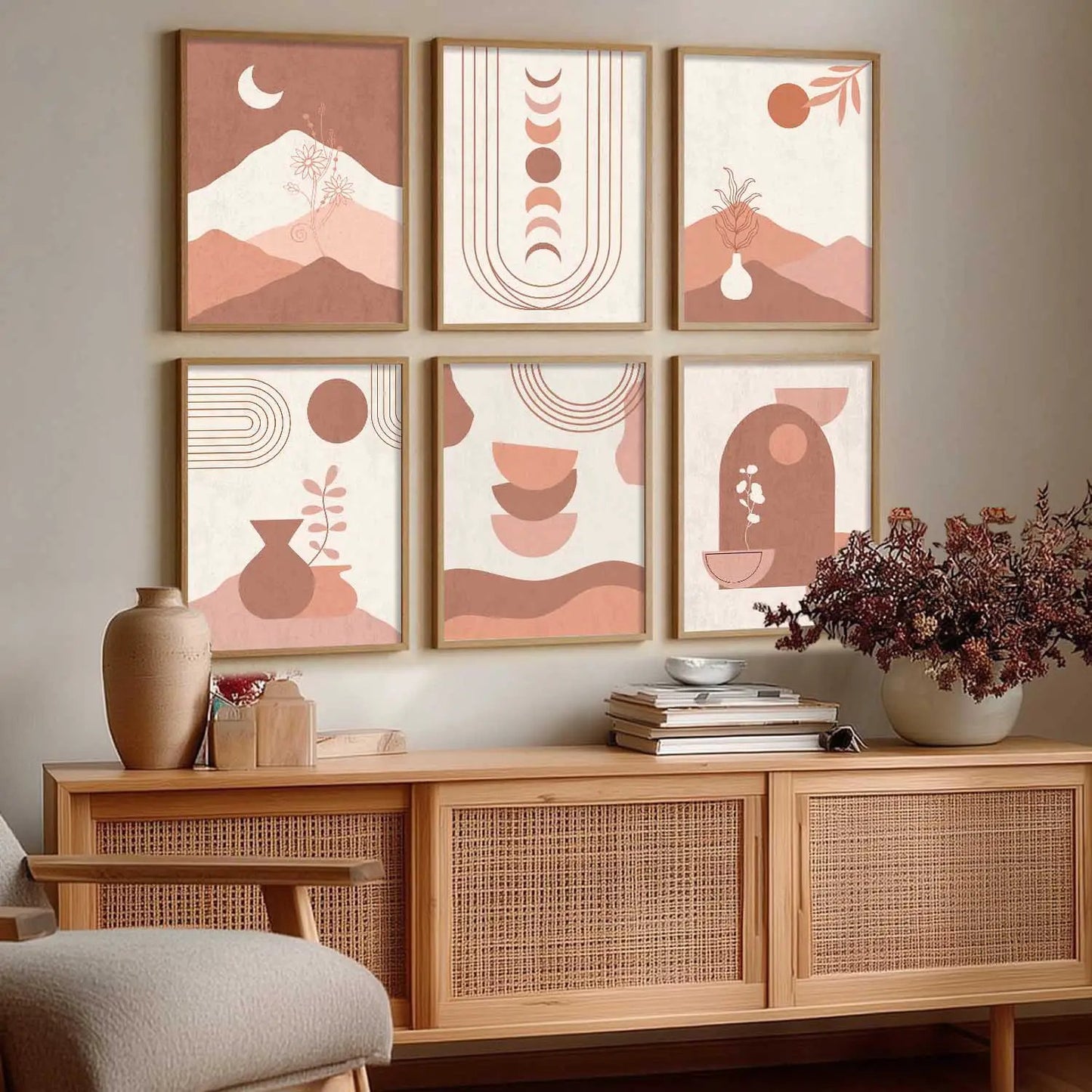 Boho Framed Wall Art Prints | Set of 6 | Home Decor