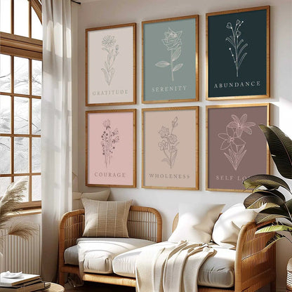 Minimal Boho Art Framed Posters for Home Living Room Bedroom and Office Wall Decor Set of 6