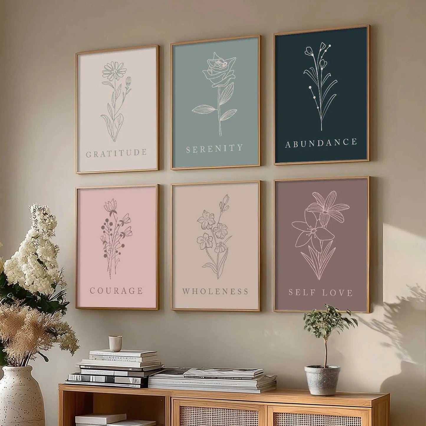 Minimal Boho Art Framed Posters for Home Living Room Bedroom and Office Wall Decor Set of 6