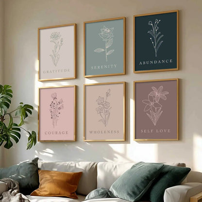 Minimal Boho Art Framed Posters for Home Living Room Bedroom and Office Wall Decor Set of 6