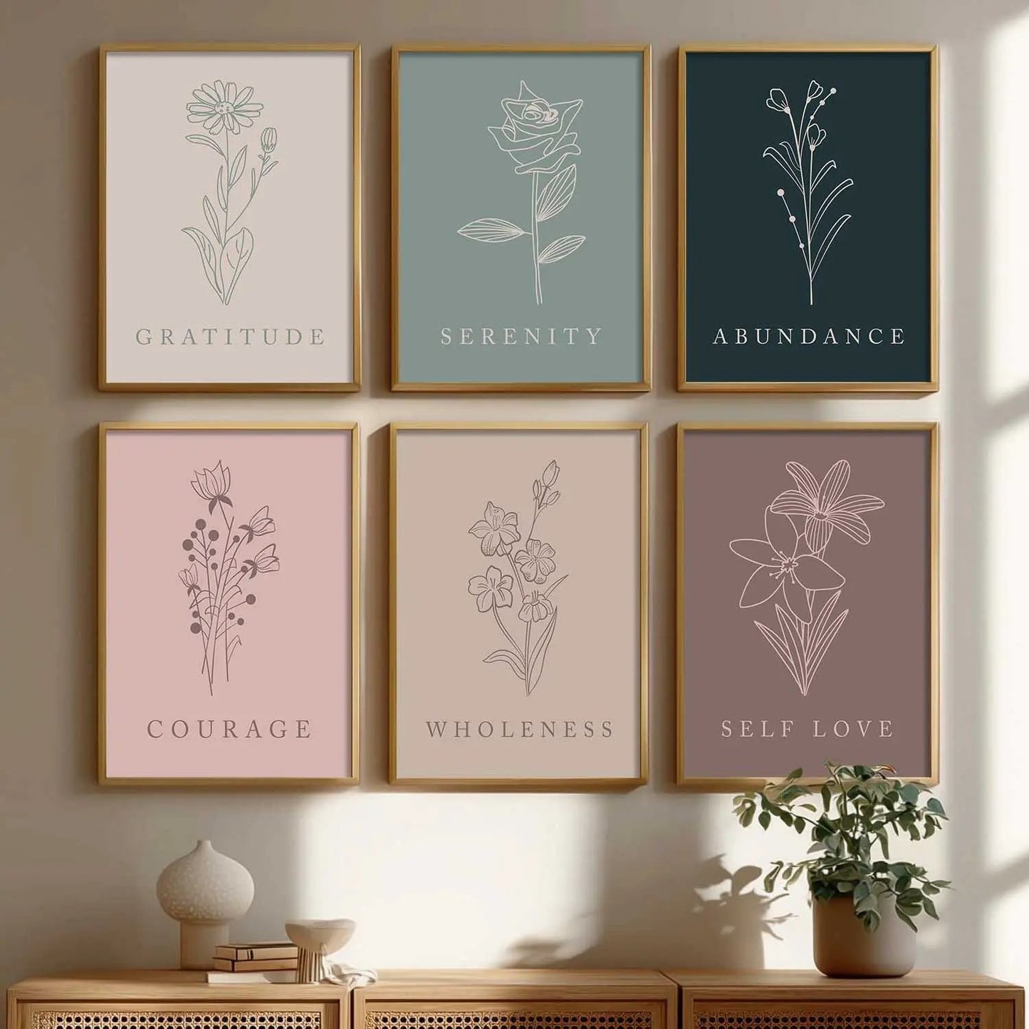 Minimal Boho Art Framed Posters for Home Living Room Bedroom and Office Wall Decor Set of 6
