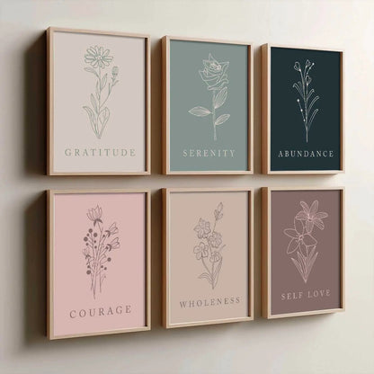 Minimal Boho Art Framed Posters for Home Living Room Bedroom and Office Wall Decor Set of 6