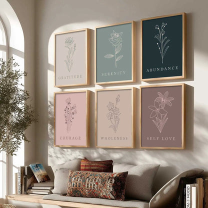 Minimal Boho Art Framed Posters for Home Living Room Bedroom and Office Wall Decor Set of 6