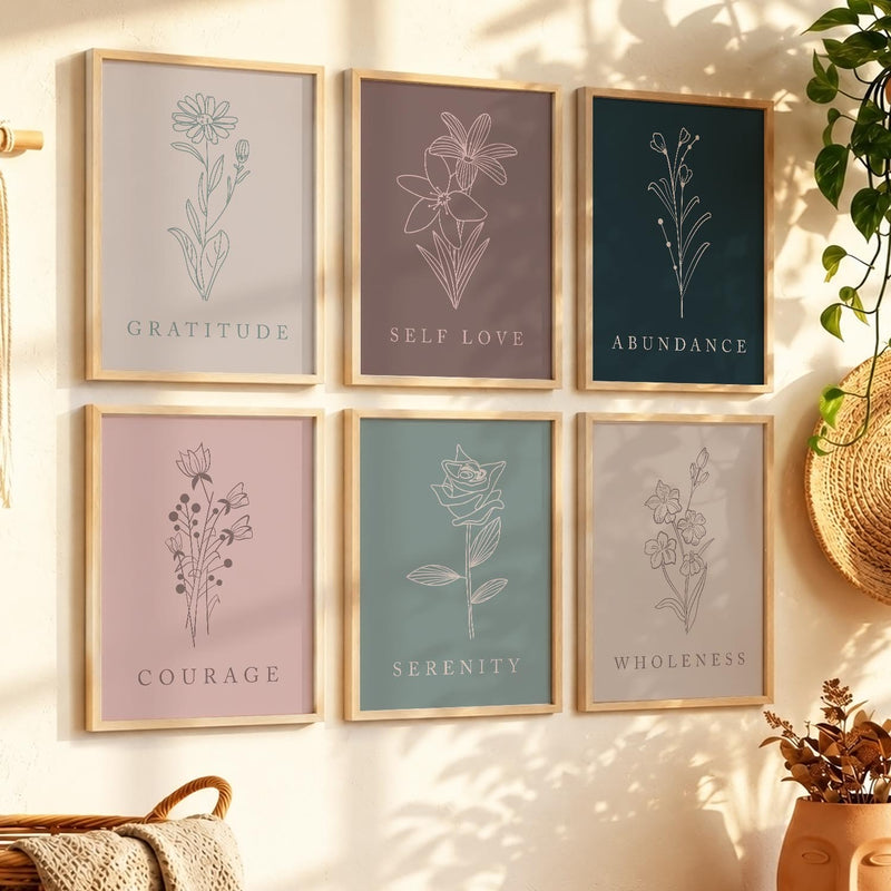 Minimal Boho Art Framed Posters for Home Living Room Bedroom and Office Wall Decor Set of 6
