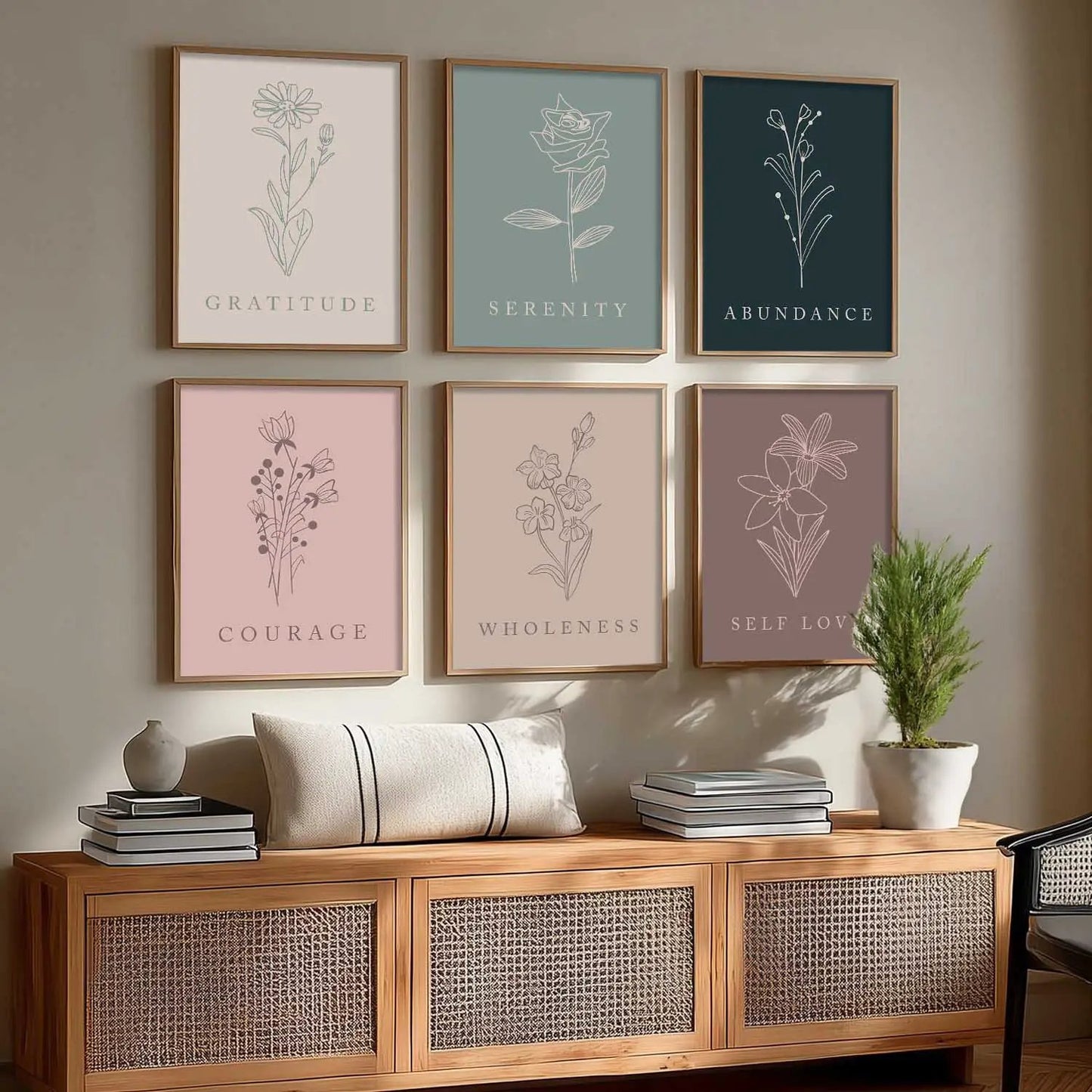 Minimal Boho Art Framed Posters for Home Living Room Bedroom and Office Wall Decor Set of 6