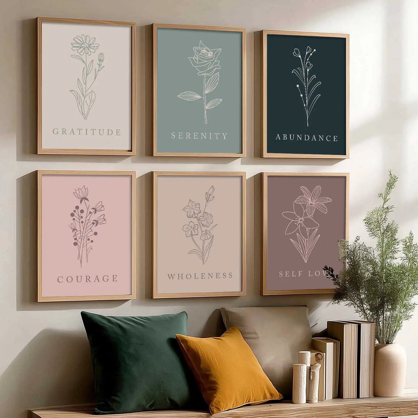 Minimal Boho Art Framed Posters for Home Living Room Bedroom and Office Wall Decor Set of 6
