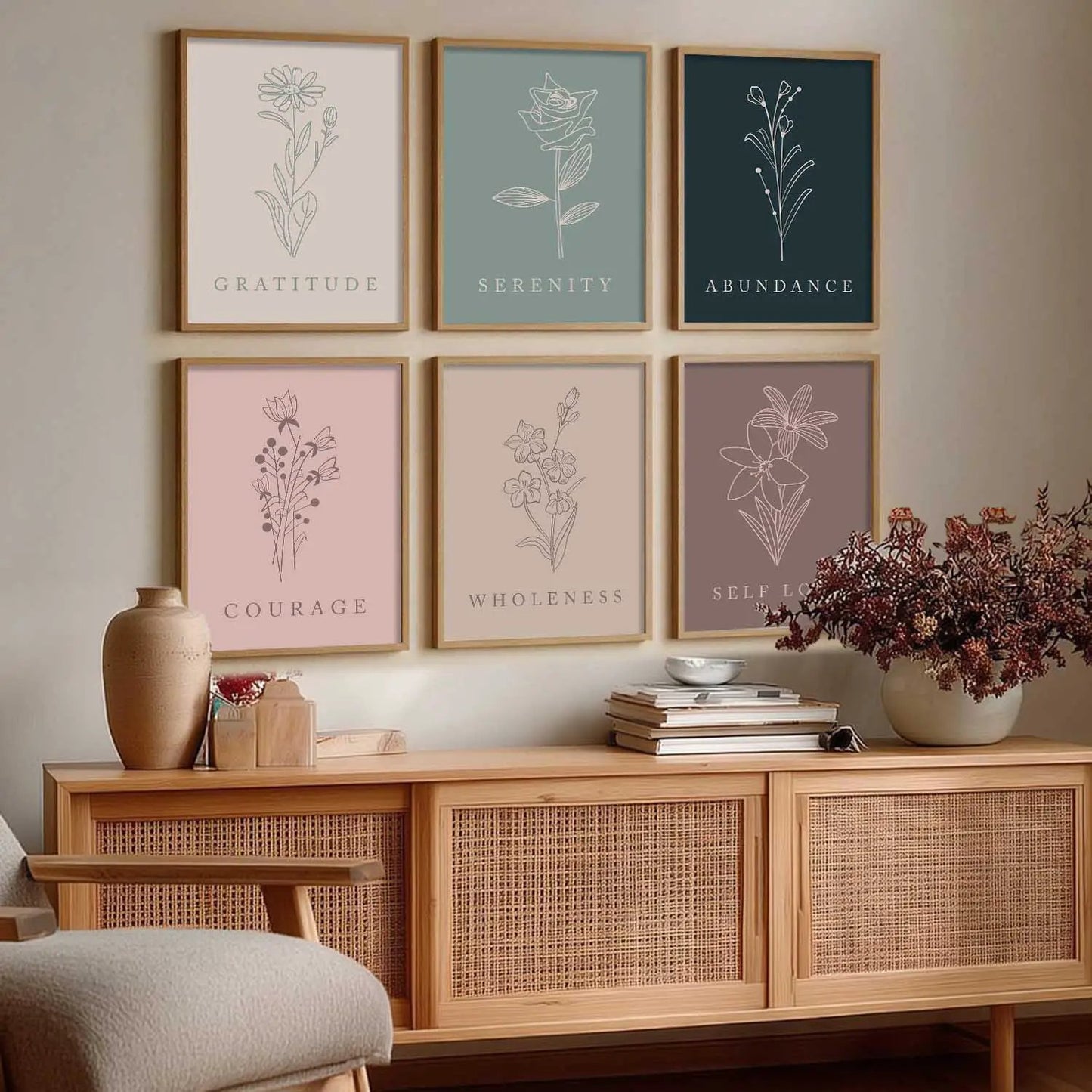 Minimal Boho Art Framed Posters for Home Living Room Bedroom and Office Wall Decor Set of 6