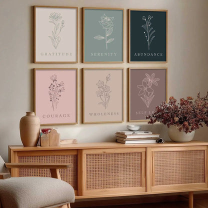 Minimal Boho Art Framed Posters for Home Living Room Bedroom and Office Wall Decor Set of 6