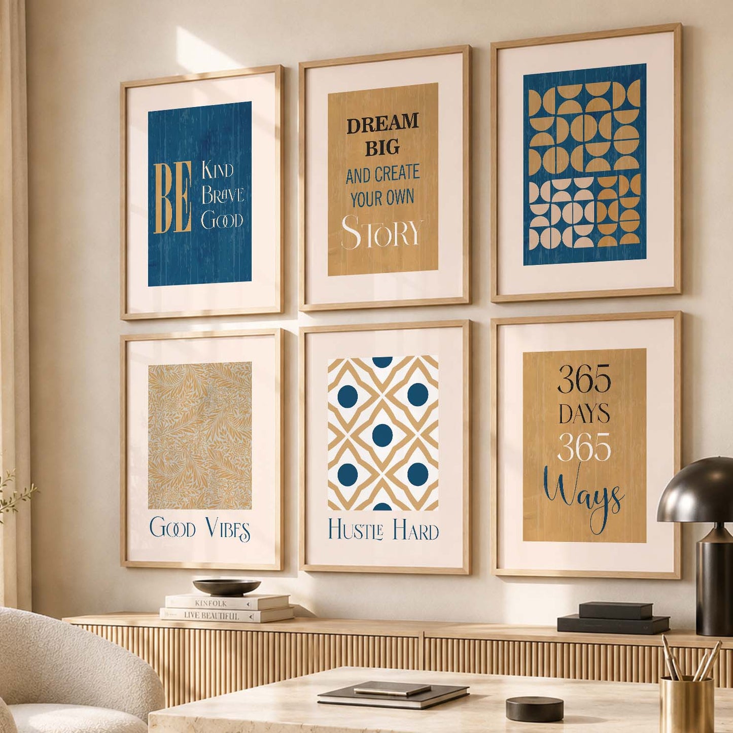 Bold Typography Motivational Quotes Wall Art Set of 6 Framed Prints for Reading Corner