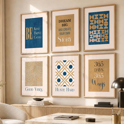 Bold Typography Motivational Quotes Wall Art Set of 6 Framed Prints for Reading Corner