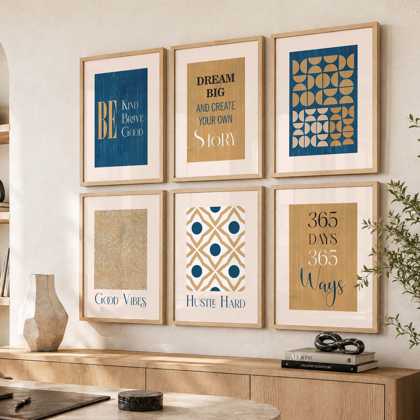 Bold Typography Motivational Quotes Wall Art Set of 6 Framed Prints for Reading Corner