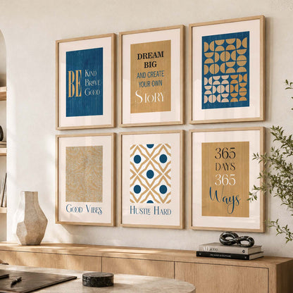 Bold Typography Motivational Quotes Wall Art Set of 6 Framed Prints for Reading Corner