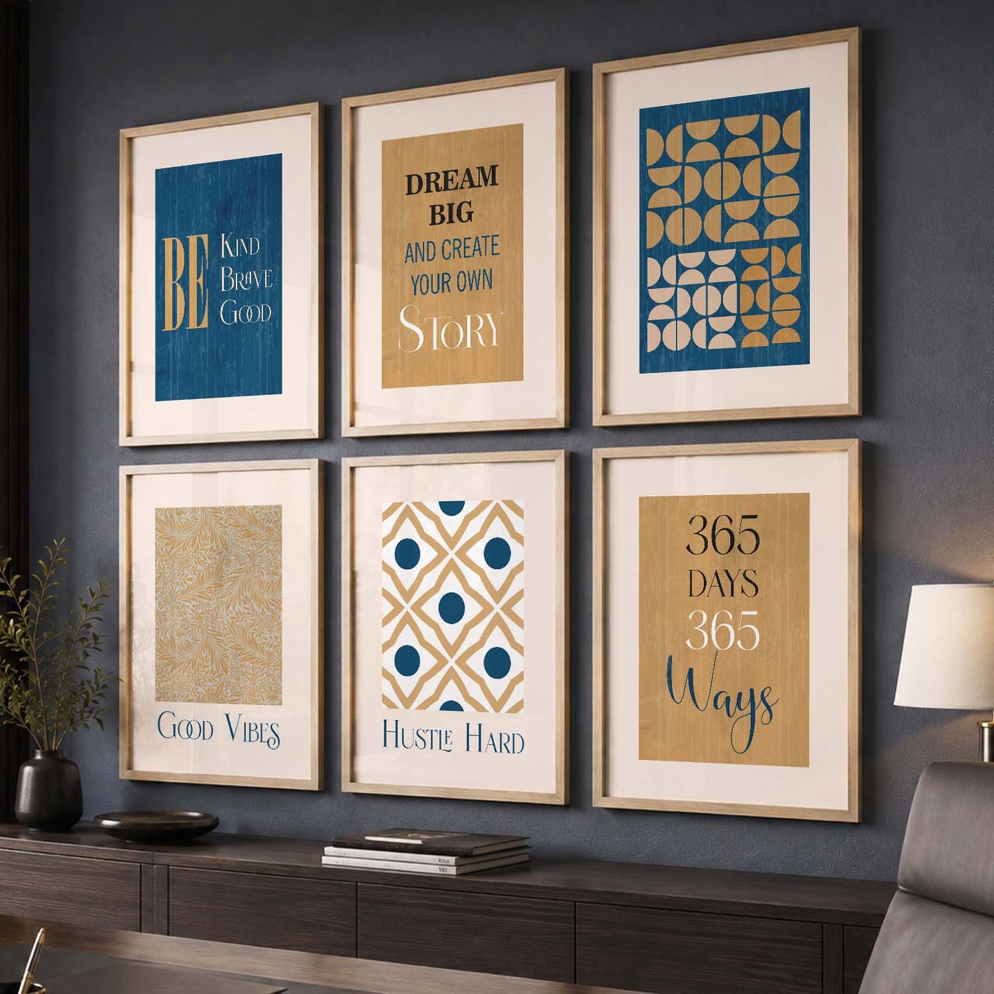 Bold Typography Motivational Quotes Wall Art Set of 6 Framed Prints for Reading Corner